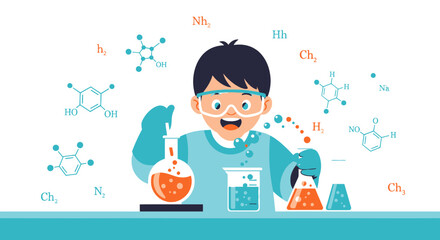 Fototapeta premium Enthusiastic Student Scientist Experiencing a Eureka Moment in a Chemistry Laboratory
