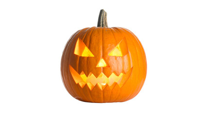 Obraz premium Scary carved Halloween jack-o-lantern with a spooky smile on a white background