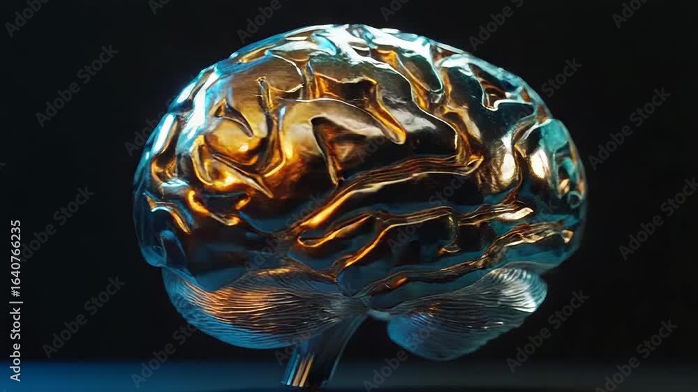 Poster golden brain representing artificial intelligence and deep learning