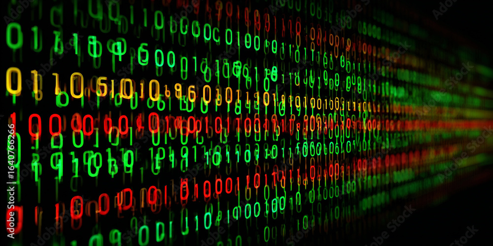 Aufkleber vibrant green yellow red binary code stream numbers digital