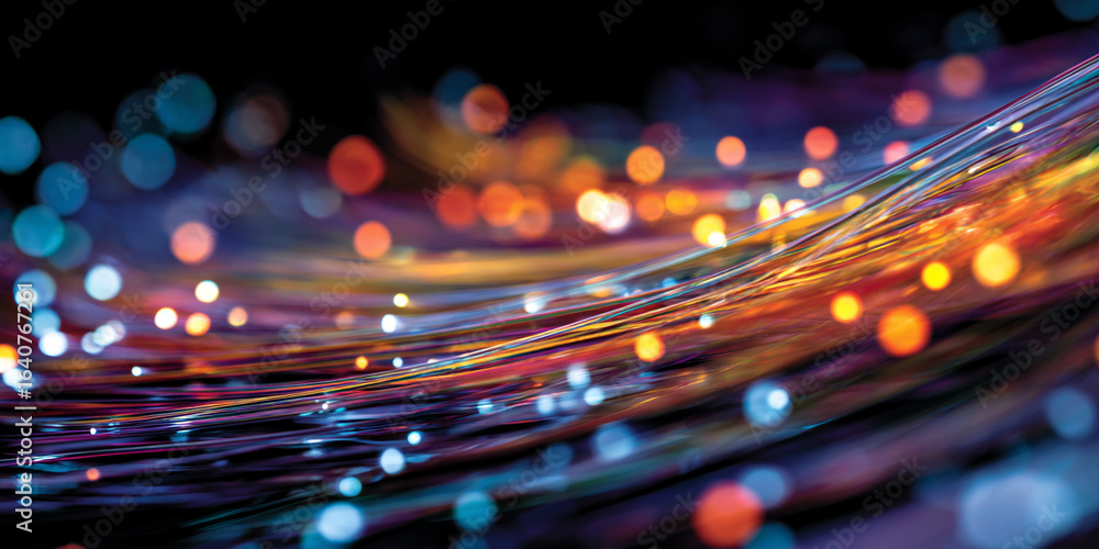 Poster abstract flowing light strands with bokeh effects background technology