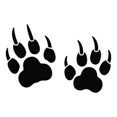 Vector art of black and white illustration of bear paw prints isolated on white background