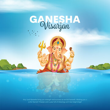 Happy anant chaturdashi or Ganesh visarajn banner design of Indian festival. Creative vector template.	