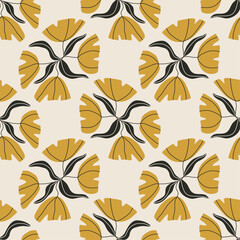 Trendy minimalist seamless botanical pattern with abstract creative hand drawn composition