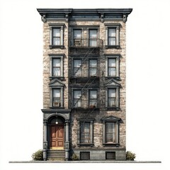 Urban brownstone facade, 4 stories high