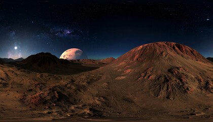 Alien Landscape Panorama Under a Starry Night