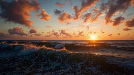 Golden Hour Seascape: Majestic Sunrise Waves