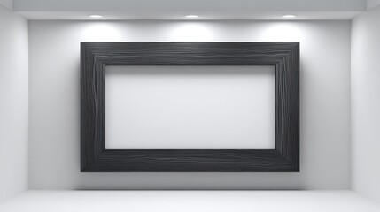 Obraz premium Elegant Empty Frame on Gallery Wall with Spotlights: Ideal for Art Mockups and Presentations