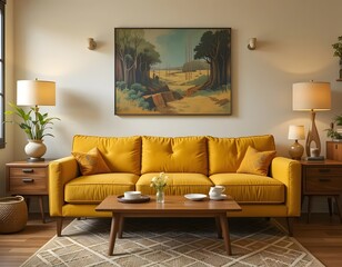 Brighten your home with this stylish yellow sofa, perfect for a cozy and modern living room design