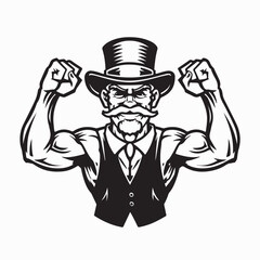 Elderly Man Showing Muscles Wearing Hat Vector Design on white background