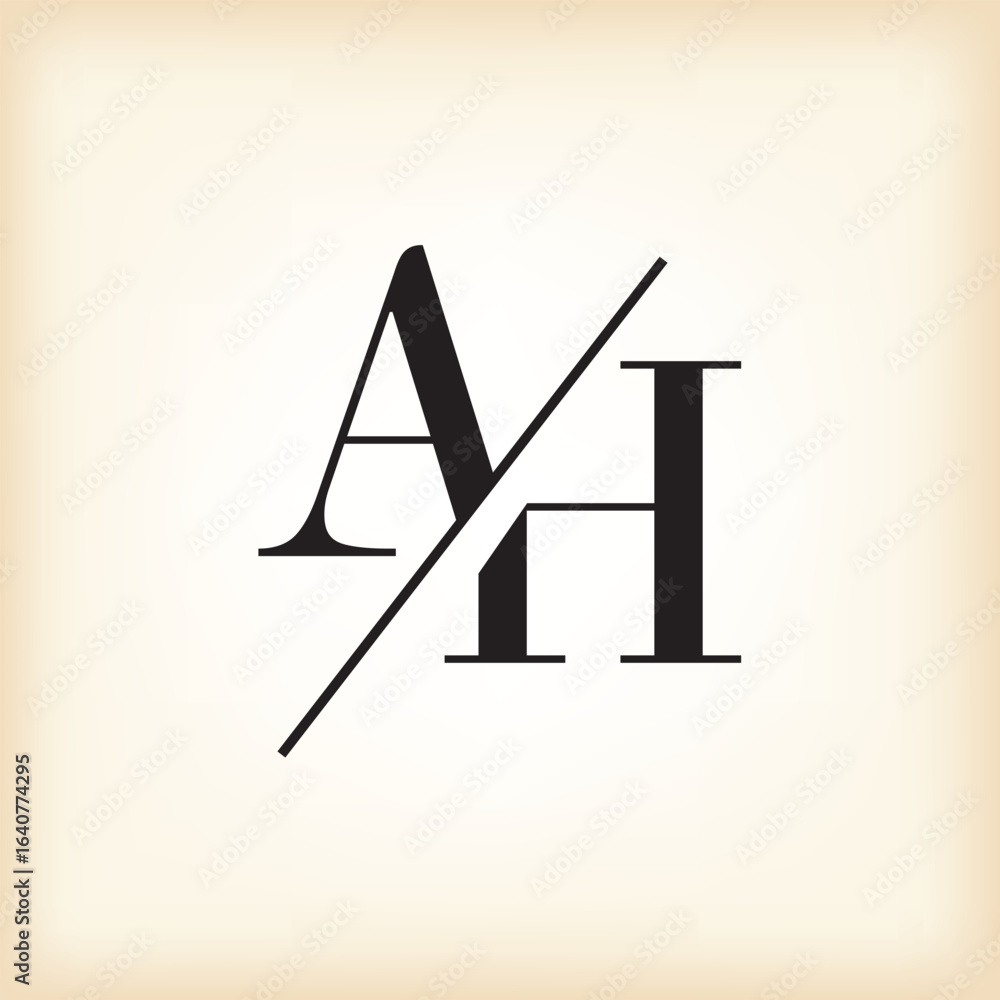 Poster the image shows a flat monogram logo design of an initial letter ah in serif font in black color tha