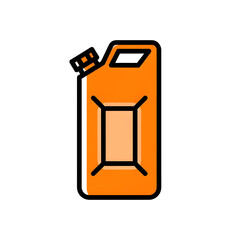 Fototapeta premium Minimalist orange jerrycan icon with a bold black outline Stylized fuel canister with a handle and spout.