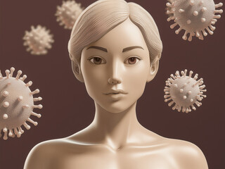 女性と周りを浮遊しているウイルス