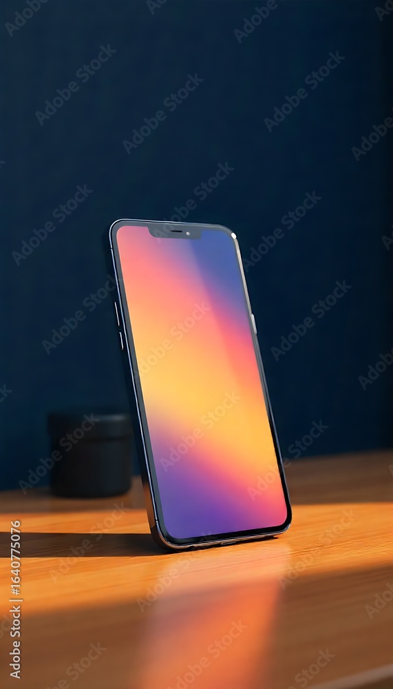 Aufkleber generative ai: smartphone with gradient screen display on a desk at an angle modern technology