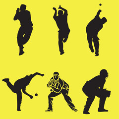 Diverse cricket players in action poses