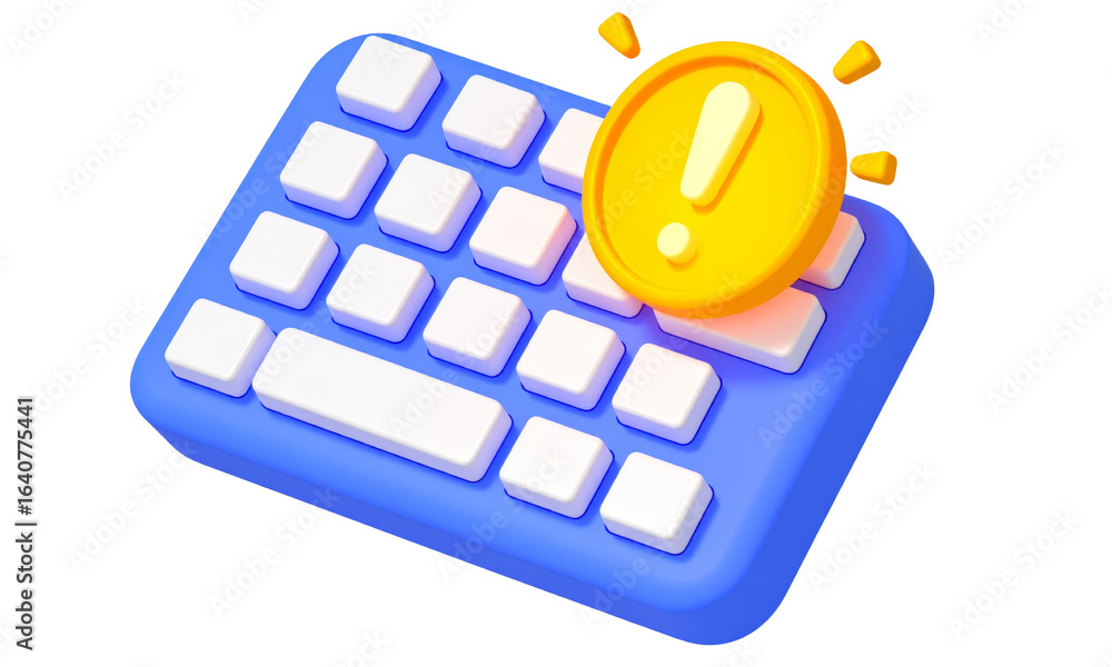 Poster blue keyboard white key yellow exclamation warning alert 3d illustration computer technology digital