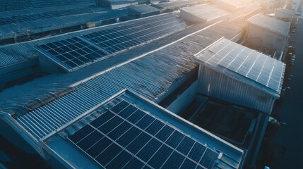 Solar Panels on Commercial Building Roof: Renewable Energy, Sustainable Technology, and Green Solutions for Business