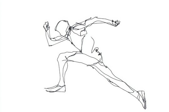 Continuous Line Drawing Running. Male Hurdler Athlete Jumping over Hurdle Race