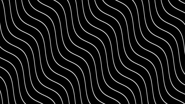 Black background with bold white wavy lines, creating a high-contrast abstract motion pattern