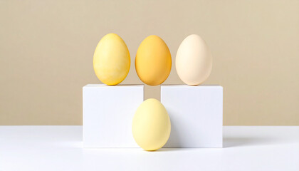 Abstract Egg Display: Artfully arranged egg stand out against a soft backdrop. A harmonious blend of tones and textures, embodying a serene aesthetic