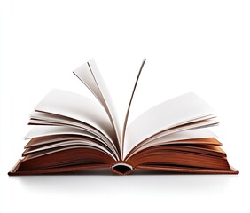 Open book, brown leather cover, white pages