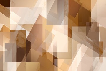 Abstract geometric shapes in muted beige and brown tones.  Layered rectangles and triangles create a dynamic pattern