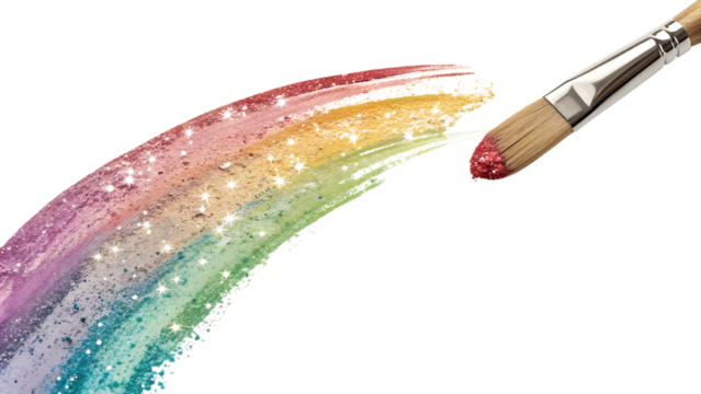 Paint stroke with glitter particles, isolated on transparent background