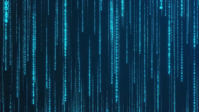 Falling Blue Binary Code Digital Background for Data, Technology, and Cyber Security Themes