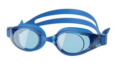 Vibrant blue swimming goggles with clear lenses showcase water sports gear.