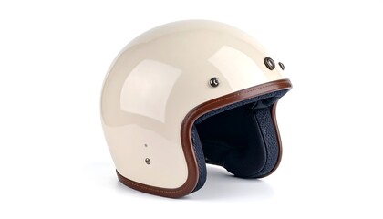 Vintage Cream Motorcycle Helmet with Stylish and Protective, and Isolated on White.