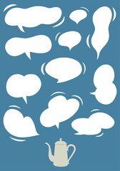 Vector illustration of a set of steam speech bubbles and coffee drip pot