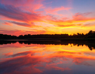 Fototapeta premium Colorful Sunset Reflections on Calm Lake