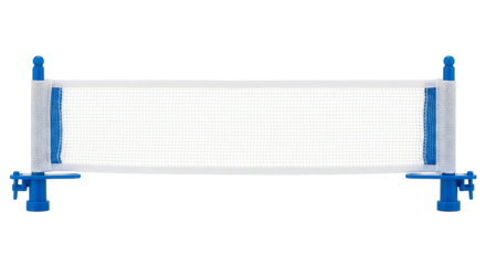 A blue and white volleyball net stands ready for a spirited beach game session.