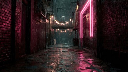 Rainy, alleyway neon glow