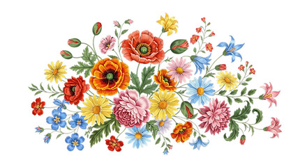 Watercolor floral bouquet isolated on transparent background with colorful flowers