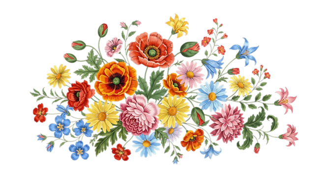 Watercolor floral bouquet isolated on transparent background with colorful flowers - Powered by Adobe