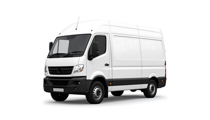 White Delivery Van on White Background  Commercial Transportation Concept.