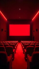 Fototapeta premium Generative AI Visualizing a grand movie theater glowing in monochromatic red hues evoking dramatic