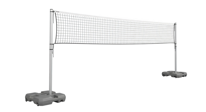 An indoor sport net set is standing upright and ready for game use soon.