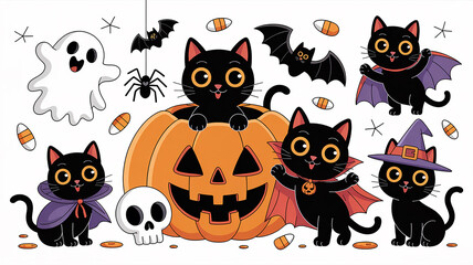 Cute Black Cat in Halloween Pumpkin | Adorable Fall Seasonal Design

