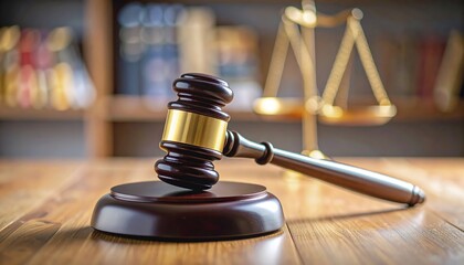 Wooden Gavel  Scales of Justice on Table  Law with Legal, Justice, and Court Concepts.