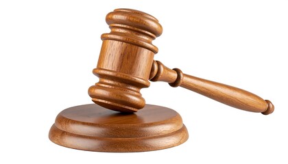 Wooden Gavel on Sound Block Law with Justice, Legal, Courtroom, and Isolated on White.