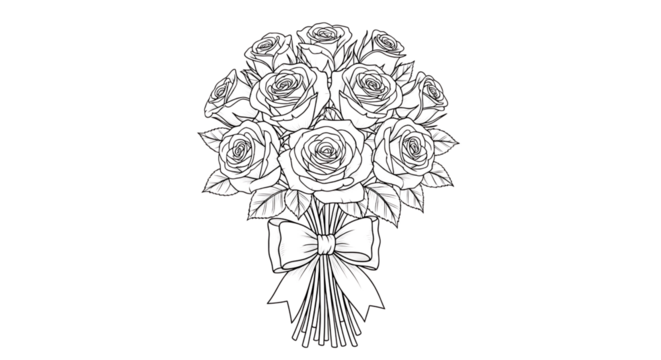 Elegant rose bouquet with ribbon isolated on transparent background