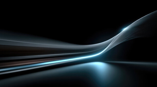 Futuristic abstract background with glowing blue light wave, smooth lines, and dark gradient, evoking modern technology and elegance - Powered by Adobe