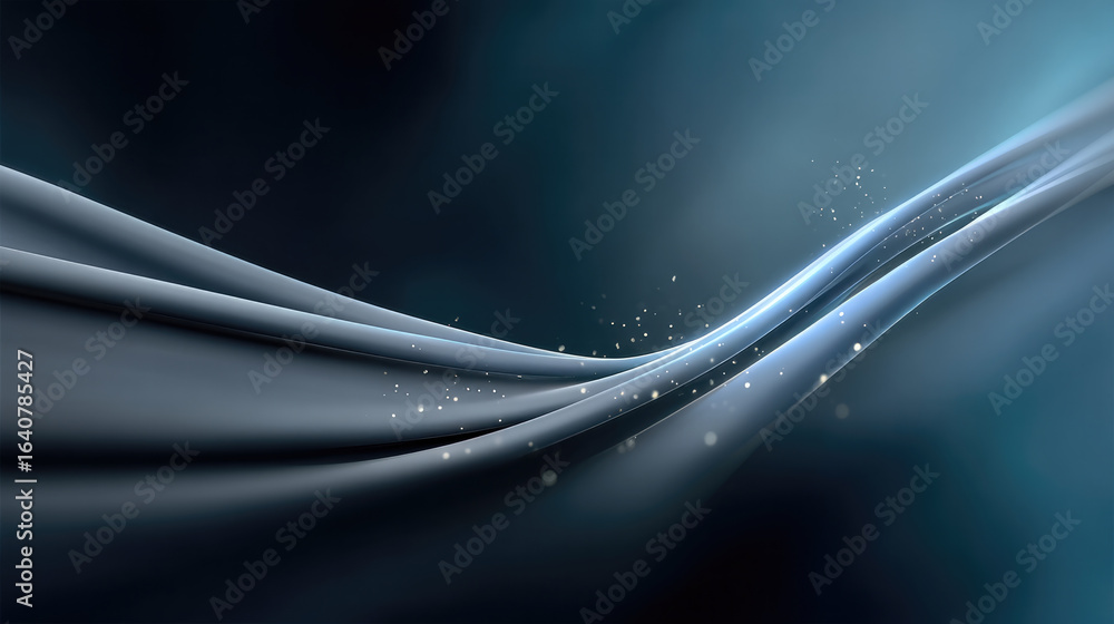Poster smooth blue abstract wave background with glowing particles, modern futuristic design, elegant and d