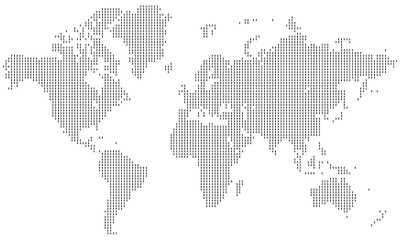 Rectangular vertical shape word map with dotted continents and countries. Halftone atlas pattern for global geography. Abstract planet earth background design.
