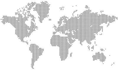 Rectangular vertical shape word map with continents and countries in dotted halftone pattern. Abstract atlas background for world geography and cartography
