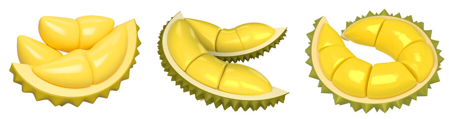 Yellow durian fruit segment tropical spiky shell juicy flesh isolated on transparency background fresh ripe delicious exotic healthy snack close up vibrant color