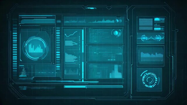 High-Tech Futuristic Holographic User Interface Dashboard with Data and Graphs