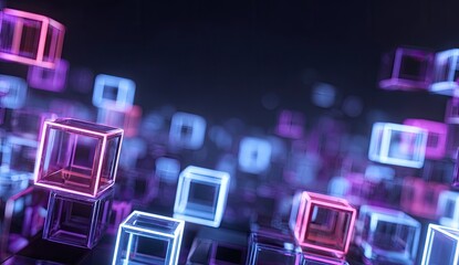 Abstract digital cubes in vibrant neon colors